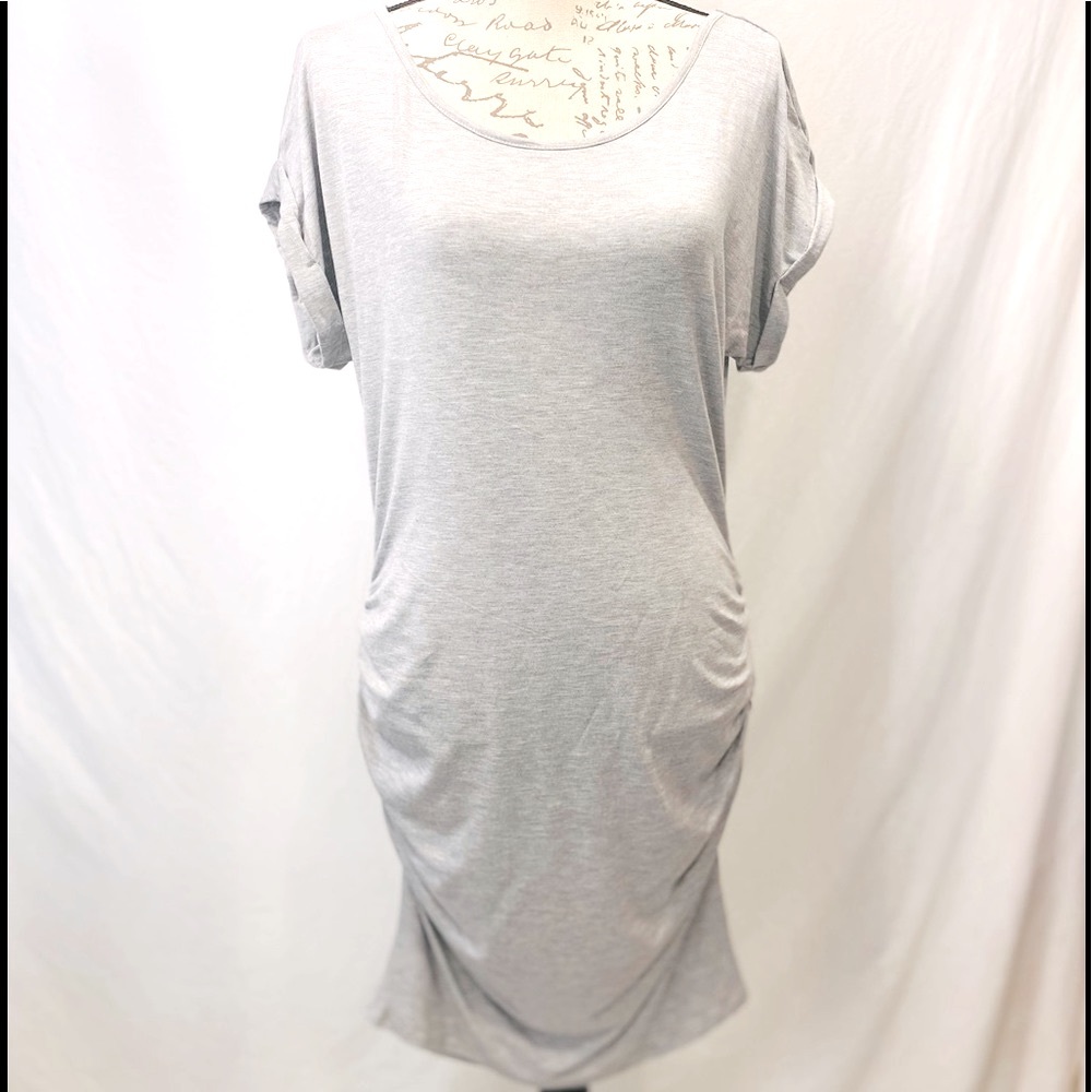 Gray Scoop Neck Short Sleeve Ruched Side T Shirt Dress L